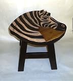 Zebra Hand Carved Wooden Foot Stool