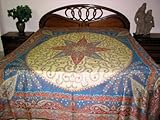 Reversible Wool Jamavar Pashmina Bedspread Floral with Paisley Dodger Blue  ....