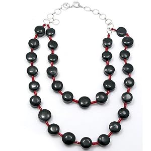 Candygem Licorice Black Agate and Red Coral Necklace by