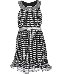Girls Polka Dot Print Scoop Neck Belted  Dress