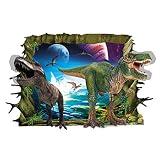 LADEY 3D Vinyl Dinosaurs Through the Removable Wall Stickers Jurassic Park Home Decoration Animal DIY Cartoon Waterproof Wall Stickers Kids Room Decor