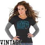 NBA Touch by Alyssa Milano Charlotte Hornets Ladies Black Double V Tri-Blend Premium T-shirt (Medium)