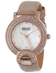 Badgley Mischka Womens BA/1278PMRG Swarovski Crystal Accented Rose Gold-Tone Tan Leather Strap Watch