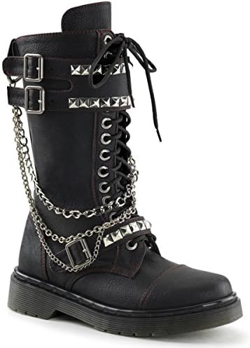 Womens Black Vegan 1.25'' Heeled Punk Boots with Chains and Stud Detail Size: 6