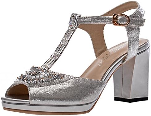 Summer Unique Drill Peep-toe Rough High Heel Shoes For Women(7.5 B(W) US, blue)