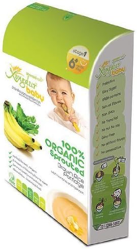 Xongdur Baby Health Fully Delicious Organic Cereal 100% Organic Sprouted Brown Rice Porridge with Banana &amp; Spinach 120g. - 20g. X 6 Sachets for Baby 6 Months+ Stage 1 by Xongdur Baby