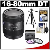 Sony Alpha 16-80mm f/3.5-4.5 DT ZA Vario-Sonnar T* Zoom Lens with 3 (UV/FLD/PL) Filters + Tripod + Cleaning Kit for SLT-A33, A35, A55, A57, A65, A77, DSLR-A560 & A580 Digital SLR Cameras