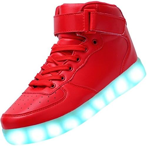 Over-all Women Men High Top USB Charging LED Shoes Flashing Sneakers Red