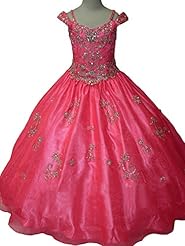 Girls Floor Length Off the Shoulder  Organza Crystal Lace-Up Crystals  Ball Gown Pageant Dress/Party Dress 
