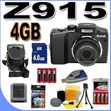 Kodak Easyshare Z915 10MP Digital Camera w/ 10x Optical IS Zoom (Black) 4GB BigVALUEInc Accessory Saver NiMH Bundle