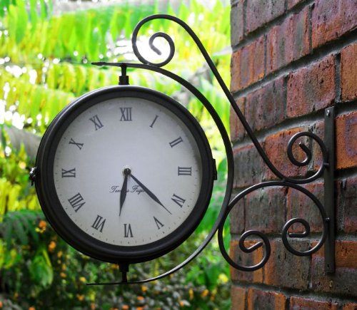 Bracket Mounted Outdoor Swivel Clock and Thermometer -31.5cm