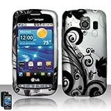 Silver Black Flower Vine Rubberized Snap on Hard Shell Cover Protector Face ....