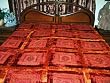 Red Orange Velvet Mirror Embroidery Sari India Bedspread Coverlet Throw