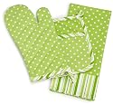 DII Polka Dots and Stripes Oven Mitt Potholder and Printed Dishtowel Set, Cucumber Melon