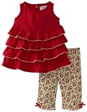 Hartstrings Baby-Girls Newborn Cotton Ruffled Tunic And Legging Set, Red, 3-6 Months