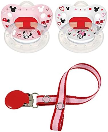 Nuk Minnie Mouse Disney girls Pacifiers 6-18m Set with Pacifier Holder Clip(6-18m red)