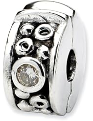 Sterling Silver Reflections Hinged CZ & Dots Clip Bead