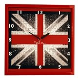 Novelty Grunge Union Jack Clock Black & Red - Red Frame by CCP canvas clocks and prints