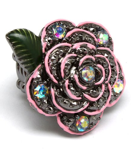 Gorgeous Pink Rose Flower Fashion Ring Crystal 
