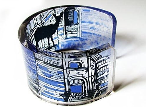 1 Transparent Clear Acrylic Resin Epoxy Plexi Bracelet Cuff Bangle with hand printed art graphic image story named Curiosity killed the deer