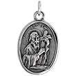 Sterling Silver St. Andrew Carrying a Cross Oval-shaped Medal Pendant, 7/8" (23mm) tall