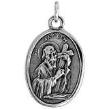 Sterling Silver St. Andrew Carrying a Cross Oval-shaped Medal Pendant, 7/8" (23mm) tall