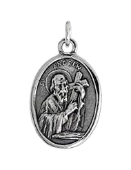 Sterling Silver Saint Andrew Carrying a Cross Oval-shaped Medal Pendant, 7/8 inch (23 mm) tall