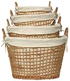 Willow Oval Laundry Baskets With Cotton Liners Set / 4, Large= 22"L x 13 1/2"H x 17 1/2"W