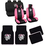 Lady Skull Black & Pink Car Seat Covers & Floor Mats - Full Interior Set - Universal Fit