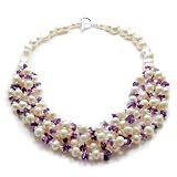 Fresh Water Pearl with Amethyst Chips with Sterling Silver Toggle Clasp Necklace 19inch