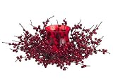 14 Red Berry Twig Christmas Hurricane Pillar Candle Holder
