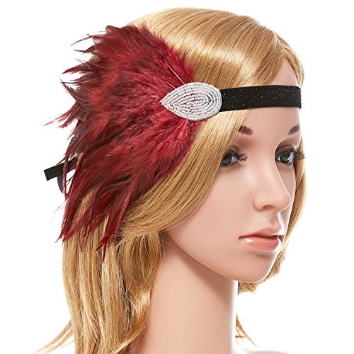 eforpretty 1920s Flapper Headband Holiday Party Headpiece Burgundy Downton Abbey