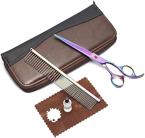 AnKioo 7inchs Professional PET DOG Grooming Shears Cutting scissors and grooming comb suit,Rainbow Color
