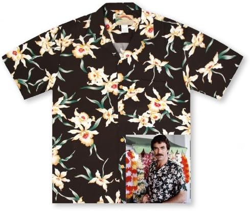 Paradise Found Star Orchid Black Tom Selleck Magnum PI #2 Hawaiian Shirt