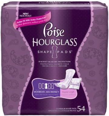 Poise Hourglass Shape, Moderate Absorbency Incontinence Pads, Regular Length, 54ct (Pack of 4)