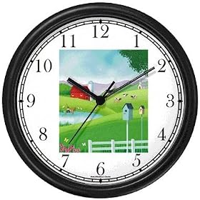 Country Farm Scene - JP Wall Clock by WatchBuddy Timepieces (Black Frame)