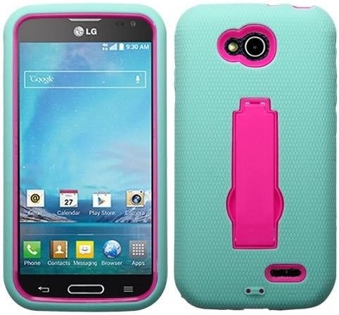 Armor Hybrid Stand Cover Protector Phone Case LG Optimus L90 + FREE PRIMO DESIGN CARTOON FOLDABLE TOTE BAG (TEAL / HOT PINK)