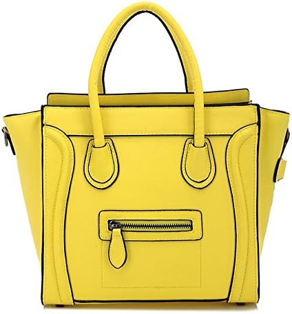 Bagqueen 100% Genuine Leather Smile Handbags Smile Face Handbags Satchel Tote Handbags Purse for Women (Yellow)