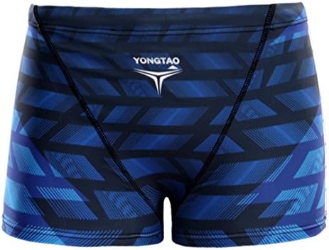 YONGTAO Mens Dacron Shivering Boxers Swimming Short Pants Race Solid Brief Swimwear Black &amp; Royal Blue - XXXL
