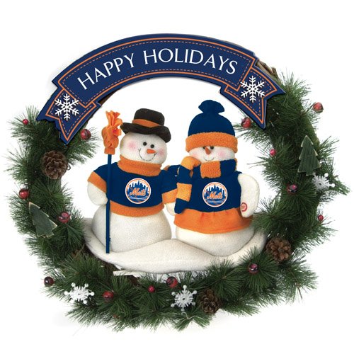 New York Mets Team Snowman Christmas Wreath