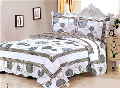 New 3pc Dotty 100% Cotton Quilt Coverlet White Full Bedspread Set Back to School