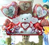 PERSONALIZED VALENTINES DAY GIANT BOUQUET OF 22 BALLOONS, BIG PLUSH TEDDY BEAR and TWO HEARTS THAT WILL BE PERSONALIZED FOR YOU - BIG AND PERSONALIZED VALENTINE GIFT TO BE REMEMBERED FOREVER