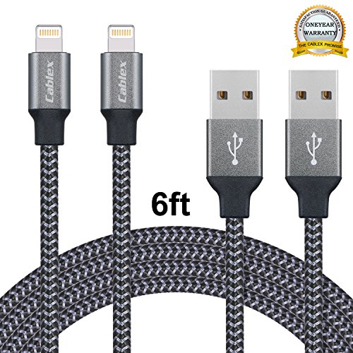 Cablex 2Pack 6FT Lightning Cable Nylon Braided 8pin to USB Charging Cable Charger Cord for Apple iPhone6/6s/6 plus/6s plus, 5c/5s/5/SE, iPad Air/Mini, iPod Nano/Touch iOS 9 (Black)