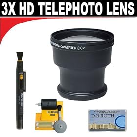 3x Digital Telephoto Professional Series Lens + 5 Pc Cleaning Kit + DB ROTH Micro Fiber Cloth For The Canon DC50, DC40, DC20, DC10 DVD Camcorders (adapter tube included if needed)