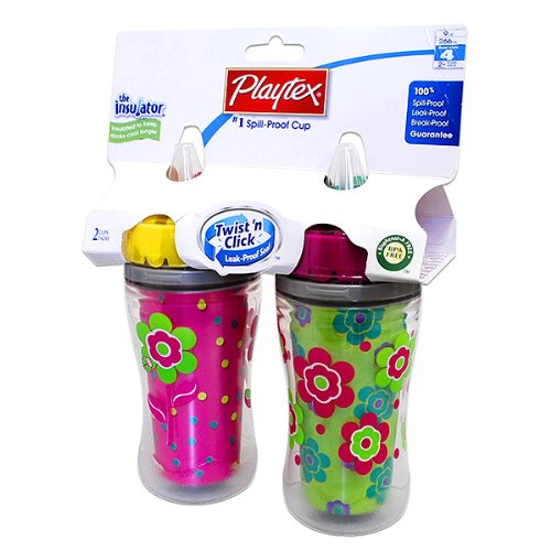 [プレイテックス]Playtex Spill-Proof Cup 保冷ストローカップ2本セット（フラワー）