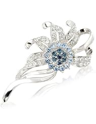 New Swarovski Elements Crystals Flower Brooch Gift - Blue Sapphire - Christmas Pretty Gift with Gold Gift Box
