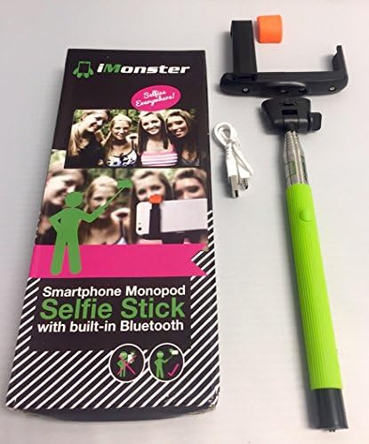 Selfie Stick with built-in Bluetooth Monopod Extendable Remote Shutter With Adjustable Grip Holder iMonsterParts® Green