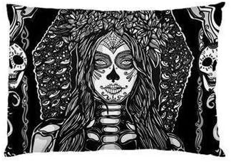 xusuzhi Day Of The Dead Kissen Fall 20 by 30 Bettw?sche Dia De Los Muertos Schwarz und Wei? Gothic Rockabilly Tattoo Home Decor Kissenbezug
