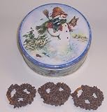 Scott's Cakes 1 lb. Milk Chocolate Covered Pretzel with Chocolate Chips in a Classic Snowman Tin