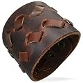 Genuine Brown Leather Weave Snap Wristband Bracelet, Length 22cms